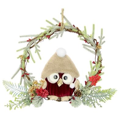 Kunstkranz I.GE.A. "Tannen-Kranz Eule/Beeren/Tanne", rot, B:23cm H:20cm L:6cm, Kunststoff, Kunstpflanzen, Dekorierter Weihnachtskranz Deko Weihnachtsdeko Türkranz Adventskranz