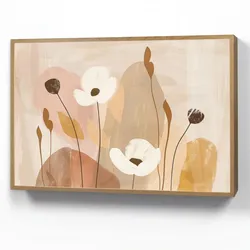 WANDLEUCHTE MIT AKKU Blumen - Abstrakt - Beige - Strichzeichnung Dimmbar 90x60 cm Wandlampe