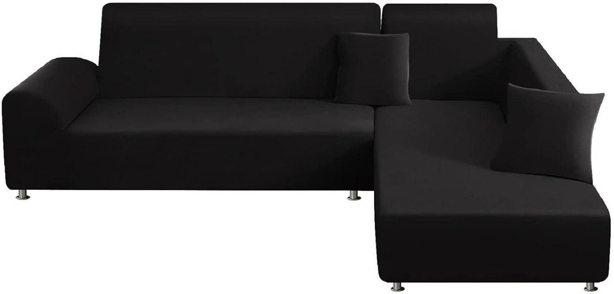 Set van 2 zwarte hoekbankhoezen inclusief kussenslopen voor slaapbanken, 145-185 cm per deel