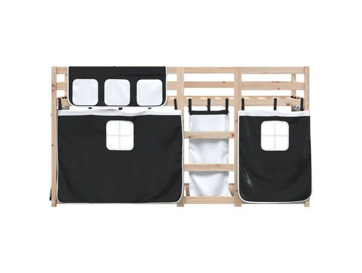 Lit superposé - VIDAXL - 90x190 cm - Bois de pin massif - Avec rideaux - Assemblage requis