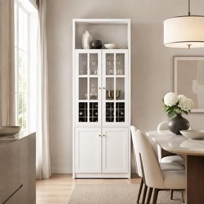Fundinbaths 78.7 Inch Tall Wine Cabinet with Glass Doors, 18-Bottle Rack, Stemware Holder and Shelves