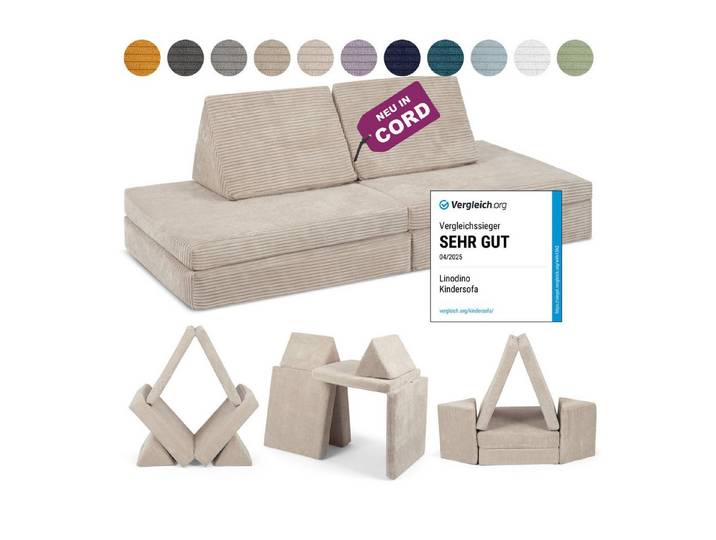 Linodino Kindersofa Spielsofa I aus Schaumstoff Bausteine I Spielcouch für Kinder, 3 Jahre Garantie