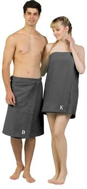 Authentic Hotel and Spa Authentic Turkish Cotton Terry Grey Monogrammed Spa and Shower Towel Wrap