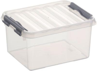 Aufbewahrungsbox Sunware Q-LINE, Verschlussclips, transparent, stapelbar, 2 l, L 200 x B 150 x H 100 mm, grau