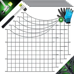 KESSER® Teichzaun Gartenzaun Steckzaun Komplettset Metall Zaunelemente Inkl. Hammer + Befestigungsstäben, Zaun zum stecken für Garten, Oberbogen Rund Gitterzaun Set Freigehege für Hunde