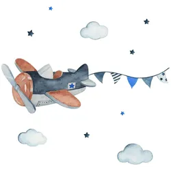 WANDAUFKLEBER 130x206cm - Pastellfarbenes Flugzeug