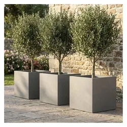 Ethick, Blumentopf, 3er-Set Blumentopf Quadratisch 58cm in Beton-Grau, Pflanzkasten 91L aus Kunststoff für Innen & Ausse (58 x 58 x 45 cm)