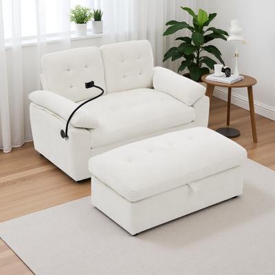 ZWYO HOSIMU 56-Inch Chenille Double Sofa Recliner with Manual Adjustable Backrest, USB Charging Port, Phone Stand, Soft Padded Armrests