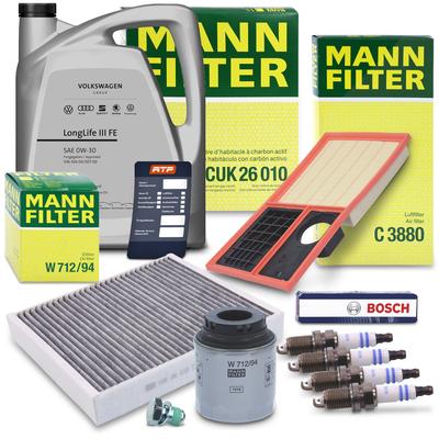 Mann-filter Inspektionspaket Set C + 5l 0W-30 Motoröl Longlife III FE [Hersteller-Nr. 40842854] für VW, Seat, Skoda