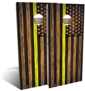 Skip's Garage Charred Dispatcher Yellow Line Outdoor Cornhole Board Set