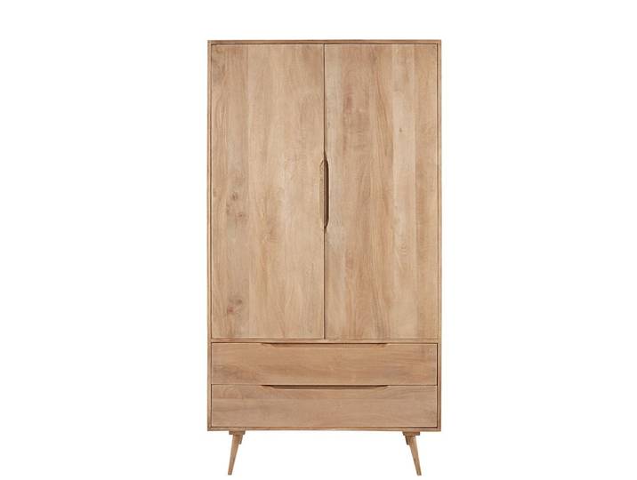 Kleiderschrank mit 2 Türen und 2 Schubladen aus massivem Mangoholz, 100