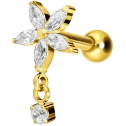 Titan Ohrpiercing mit Innengewinde KRISTALLBLUME + KRISTALL