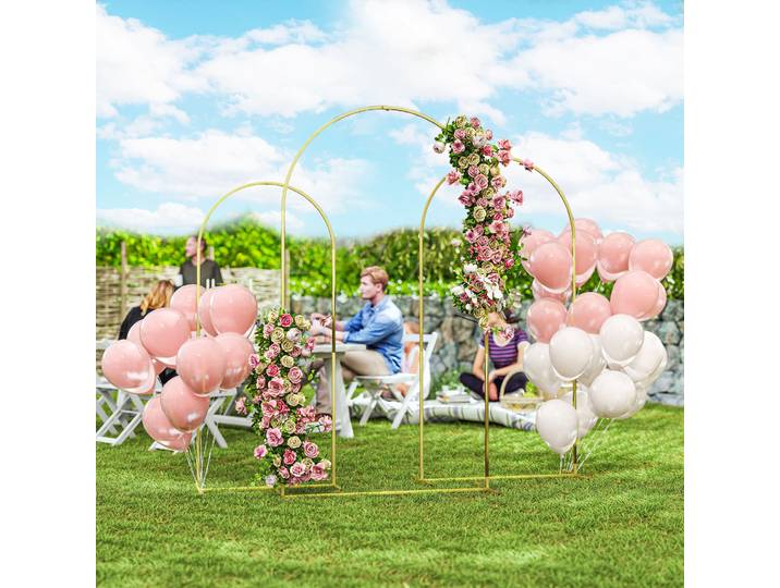 Outsunny Lot de 3 supports d'arche de fond en métal doré pour mariage, 2,2 m, 2 m, 1,8 m, arche de mariage fête d'anniversaire