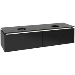 Villeroy & Boch Legato Waschtischunterschrank, 2 Auszüge, für 2 Waschbecken, 1600x380x500mm, LED-Beleuchtung, B599L0PD, Farbe: Black Matt Lacquer