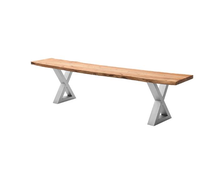 Massive Baumkanten-Sitzbank 200cm Braun/Akazie Braun X-Form Silber