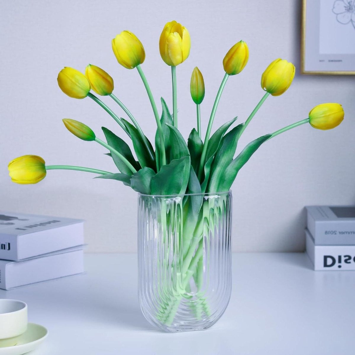 Set van 10 realistische kunst tulpen voor huisdecoratie - Limoengeel