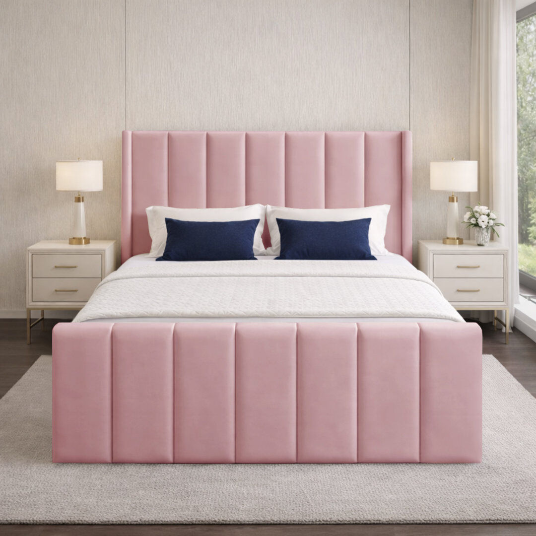 17 Stories Premium Wingback Storage Bed Frame Pink Super King (6')