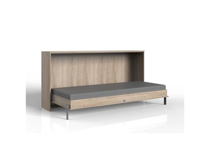 Lit escamotable horizontal Toronto coloris imitation chêne - Longueur 212 x Hauteur 105 x Profondeur 43-117 cm