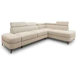 ECKSOFA AVISE Q R-S Creme Boucle-Stoff mit Schlaffunktion
