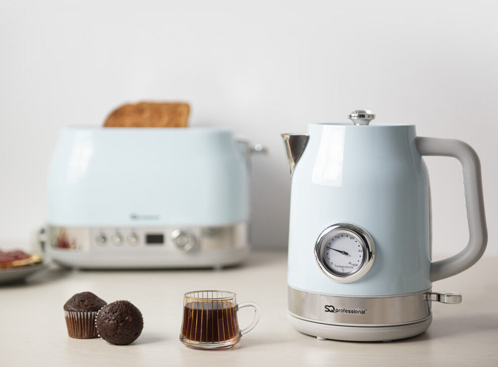 SQ Professional Stainless Steel 1.7 Kettle and 2 Slice Toaster Blue/Teal/Navy/Azure 1.7L