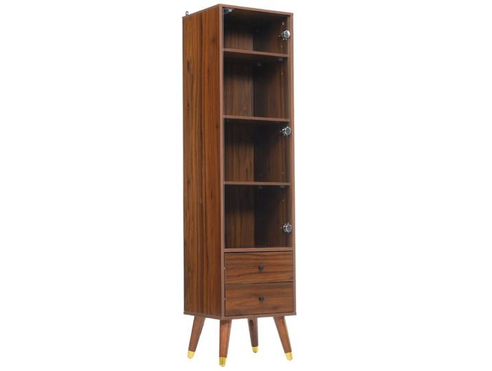 Armoire haute vitrine effet noyer 4 étagères réglables et 2 tiroirs