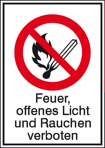 Verbotsschild Feuer, offenes Licht und Rauchen verboten Aluminium (B x H) 262mm x 371mm ISO 7010 1St.
