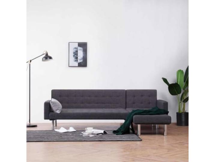 pokgdf Schlafsofa L-Form Dunkelgrau Polyester Holzrahmen, verchromte Beine, 2 Liegepositionen, klappbar für Gäste