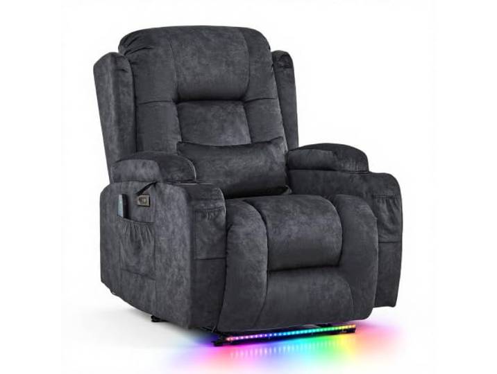 SnyFivv Relaxsessel mit Massage und Heizfunktion, Fernsehsessel Elektrisch Verstellbar, TV Sessel mit USB-Anschlüsse, Getränkehalter, Seitentaschen, Kunstleder (Grau)
