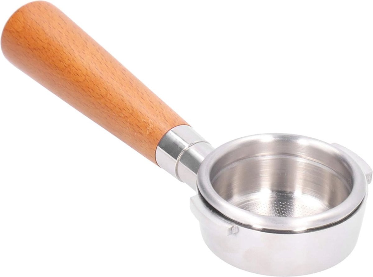 58mm Bodemloze Koffiefilter voor Koffiemachines - RVS met Houten Handvat - Zilver/Bruin