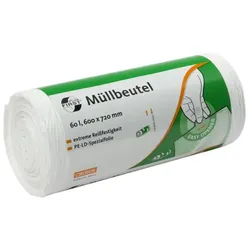 DEISS Müllbeutel 60 Liter, 12 my, LDPE, weiß (1 Rolle = 50 Stück)