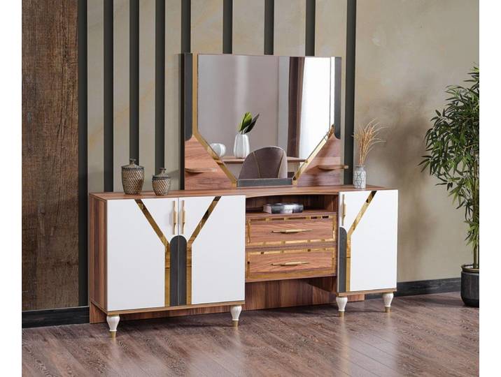 Xlmoebel Sideboard Hochglanz Anrichte Schrank Braun Holz Luxus Kommode (Anrichte, Sideboard 190x45x80 cm), Made in Europa