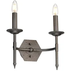 Wandlampe Leuchte Stahl Eisen Antik 2 Flammig Flurlampe H 28,9 cm