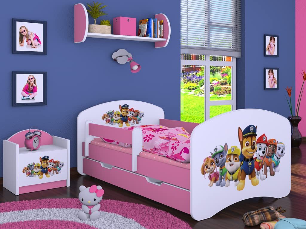 BDW Kinderbett Super Hunde, Babybett Kinderzimmer, Rosa (Motiv 3), 190 x 90 cm