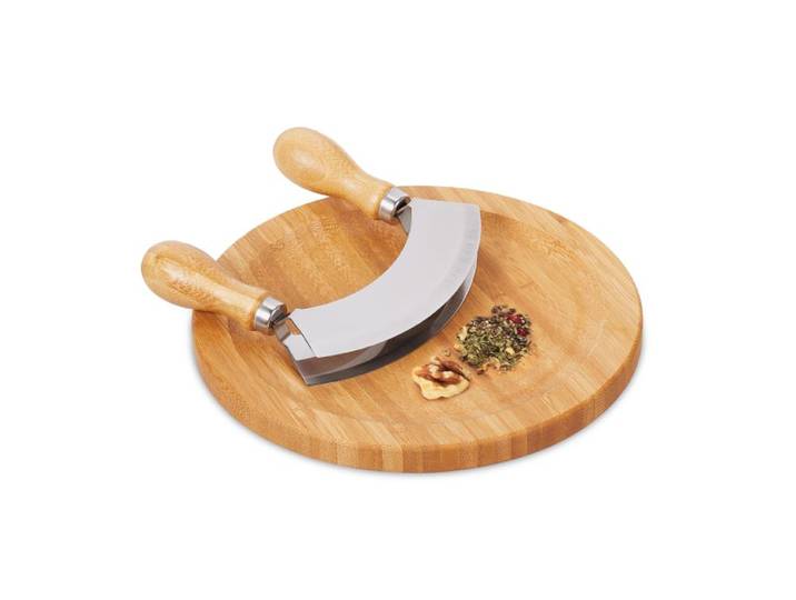 Relaxdays Zweischneidiges Wiegemesser mit Brett