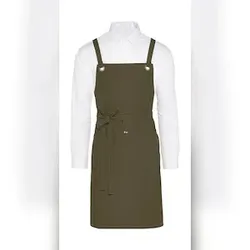 PROVENCE - Crossover Eyelets Bib Apron with Pocket: One Size / Olive
