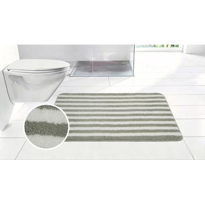 Badematte OTTO HOME "Streifen, Jannika, Badvorleger, Badezimmer Teppich", grau (salbei, weiß), H:12mm, Polyester, Badematten, Badematte, Scandi, modern, gestreift, Badteppich, Badematten