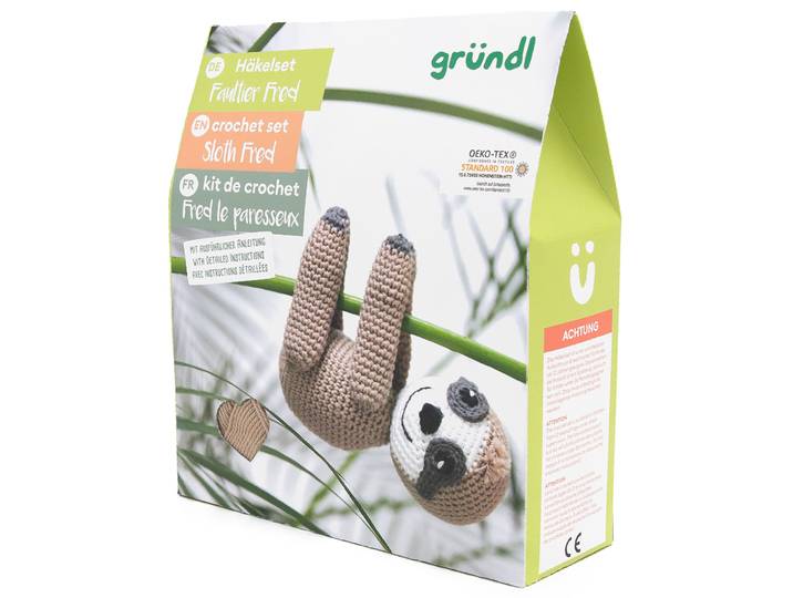 Häkel Set Faultier mit Garn, Nadel, Füllmaterial und Anleitung, Kreativset Häkeln
