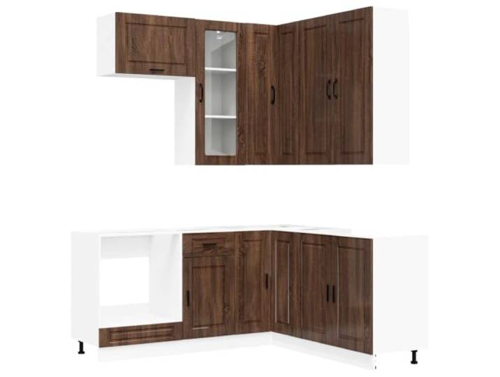 fsahslih Küchenzeile Porto 8-teilig Brauneiche Holzwerkstoff Einbauküche Modulares 8-teiliges Küchenmöbel-Set aus Holzwerkstoff in Brauneiche für flexible Gestaltung im Küchenraum.