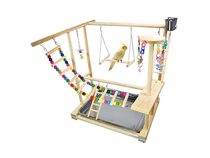 XYIANG Vogelkäfig Klein und Mittel Papagei Spielplatz Regal Kleine Sonne Sittich Holz Trainingsstation Ständer Boden Vogelständer Spielspielzeug Haustierbedarf