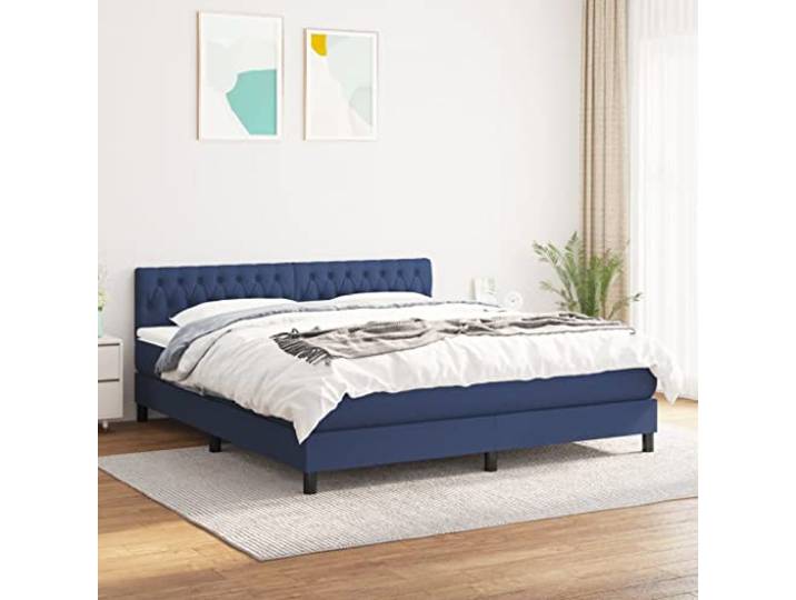 RJPLMFV Lattenrost mit Matratze, Blau, 180 x 200 cm Atmungsaktiver Stoff, verstellbarer Kopf, Taschenfedern, Rückenstütze, Bedienungsanleitung im Lieferumfang enthalten