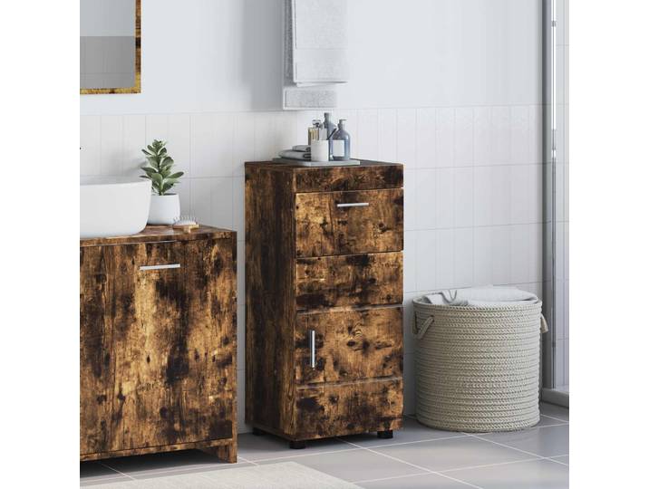 vidaXL Badezimmerschrank-Set TULUM Geräucherte Eiche 37 x 31,5 x 82 cm