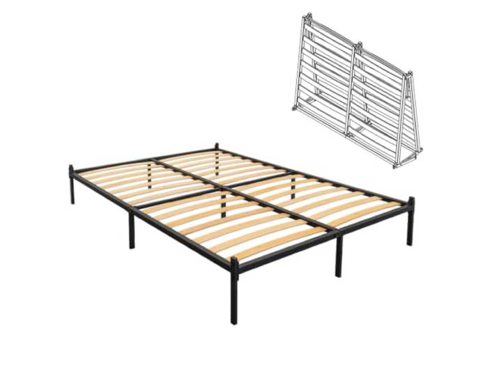 woplus Faltbares Bettrahmen 140x200 cm – Metallbett mit Holzlatten