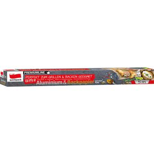 Quickpack Alufolie Backalufolie 30cm x 5m, extra reißfest, mit Antihaftbeschichtung