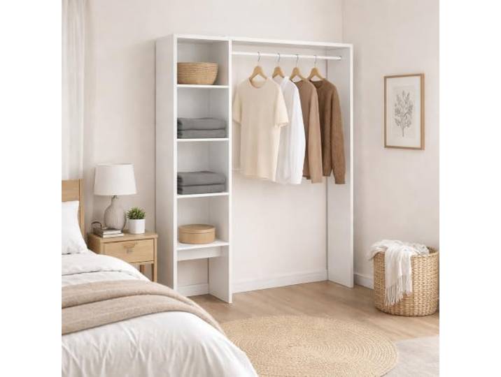 Dmora - Großer Kleiderschrank Makalu, Struktur für begehbaren Kleiderschrank, offener Kleiderbügel, 140 x 40 x 187 cm, Weiß