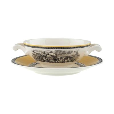 Tasse VILLEROY & BOCH "Suppentasse mit Untertasse Audun Ferme 400 ml bunt", bunt, Porzellan, Trinkgefäße, Tasse