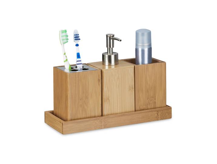 Bad-Accessoires-Set Bambus Hellbraun-Silber