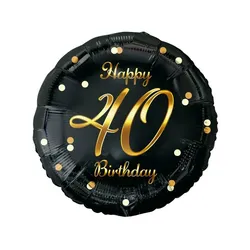 40. Geburtstag schwarz gold Folienballon rund