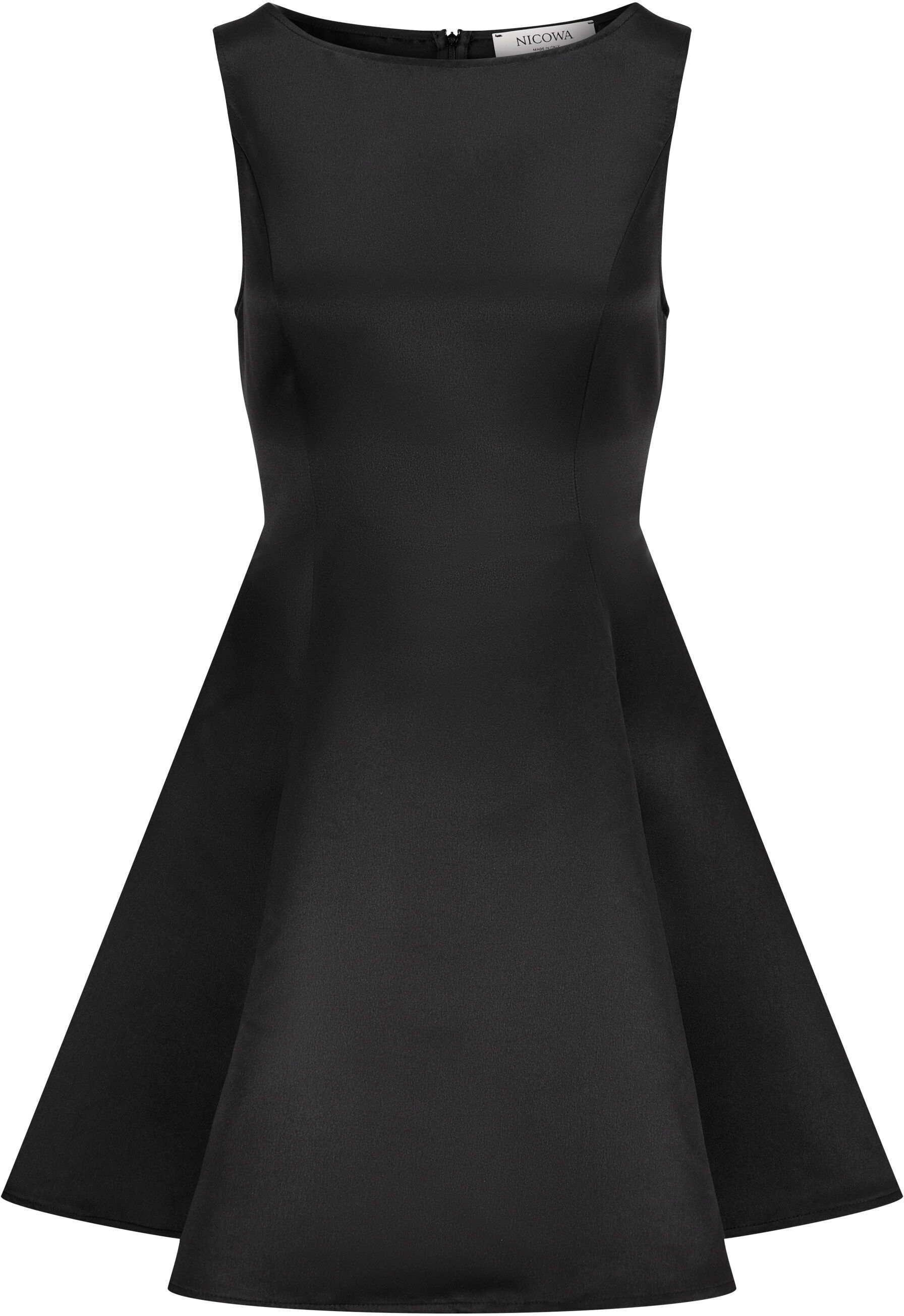 Cocktailkleid NICOWA "RASOMI", Damen, Gr. 36, N-Gr, schwarz, Obermaterial: 100% Polyester PES. Futter: 100% Polyester PES. 100% Polyester PES., uni, festlich, regular fit, U-Boot-Ausschnitt, Kleider Cocktailkleid, Satinkleid mit Tellerrock