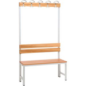 SZ-Metall Umkleidebank 57103, Sitzfläche Holz, 100 cm, mit Hakenleiste, buche / lichtgrau