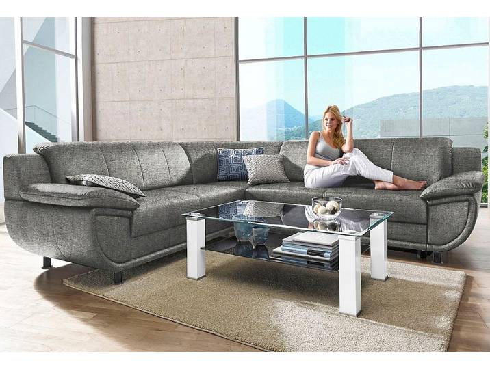 Ecksofa, Kunstleder SOFTLUX & Microfaser PRIMABELLE, Beige-Braun, 267×247 cm, Schlaffunktion, Modern, TRENDMANUFAKTUR